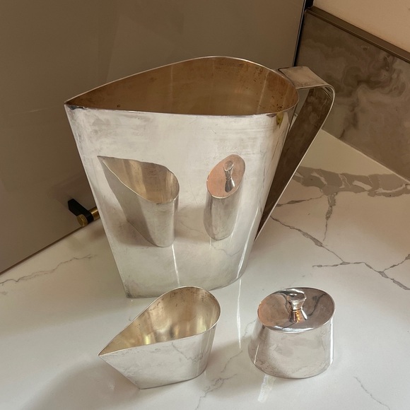 Michael Aram Art Deco Limited 4 Pcs Silver Plated Pitcher Creamer Sugar Bowl - Picture 1 of 16